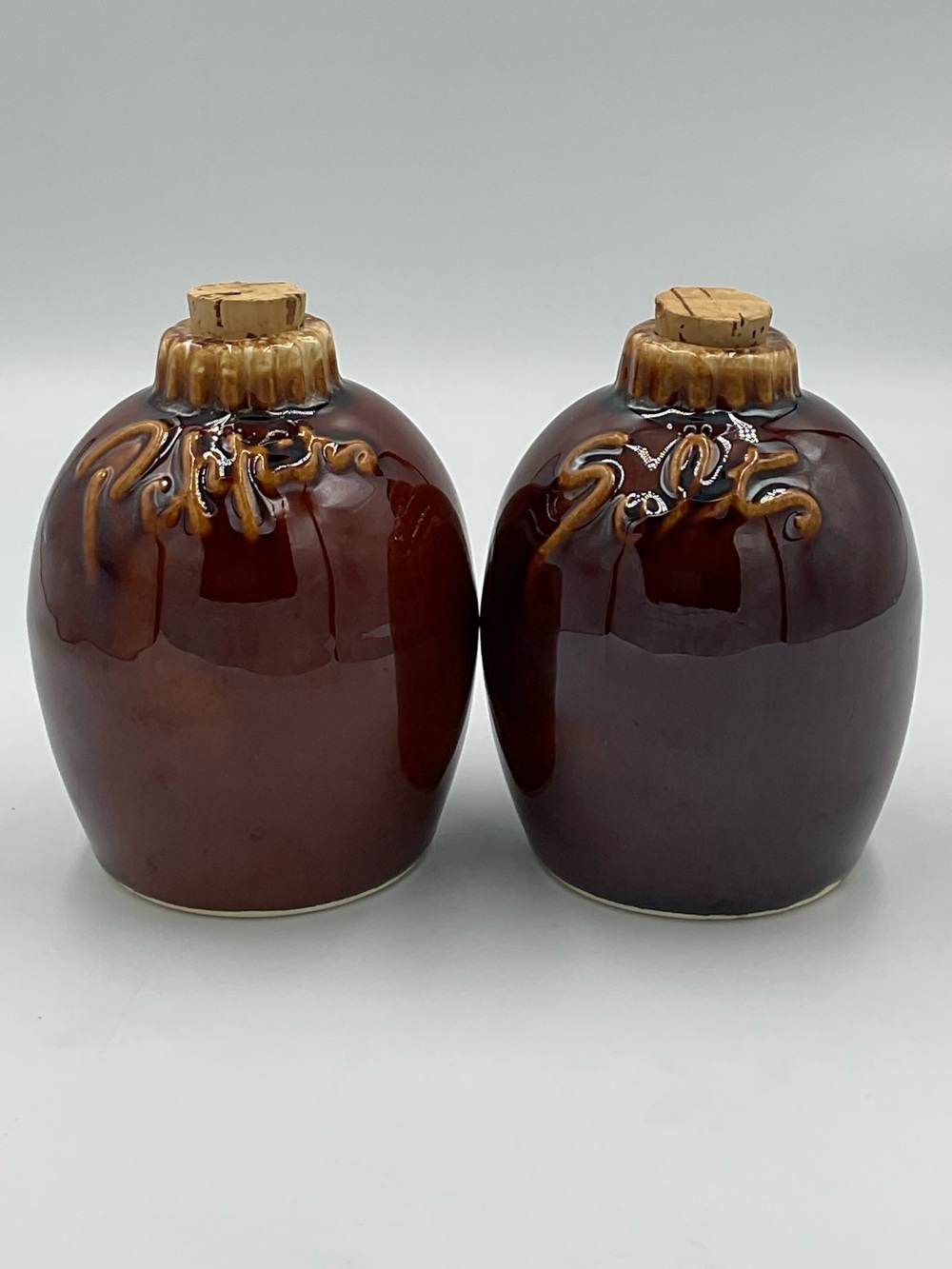 Vintage Hull Brown Drip “Jug” Salt & Pepper Shakers